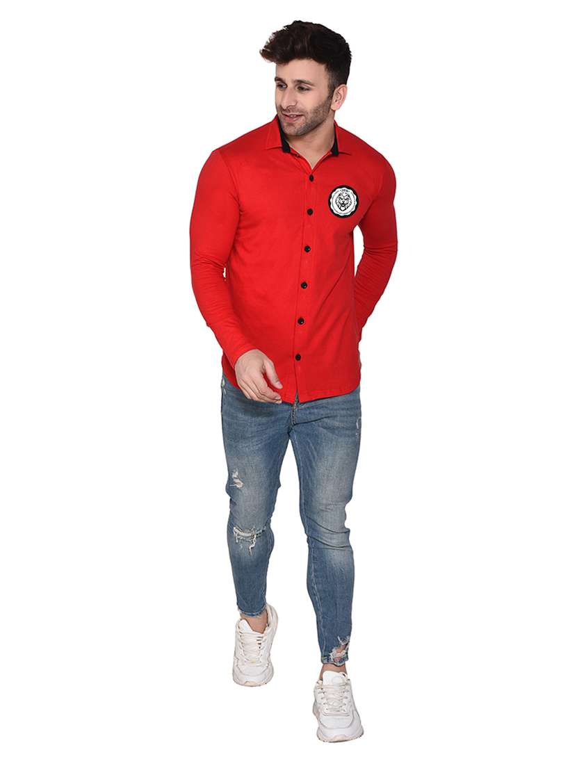 red cotton blend casual shirt - 20332009 -  Standard Image - 3