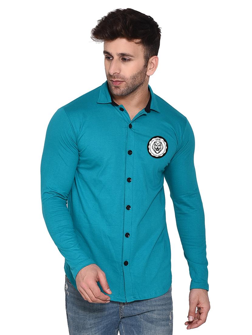 turquoise cotton blend casual shirt - 20332011 - Zoom Image - 0