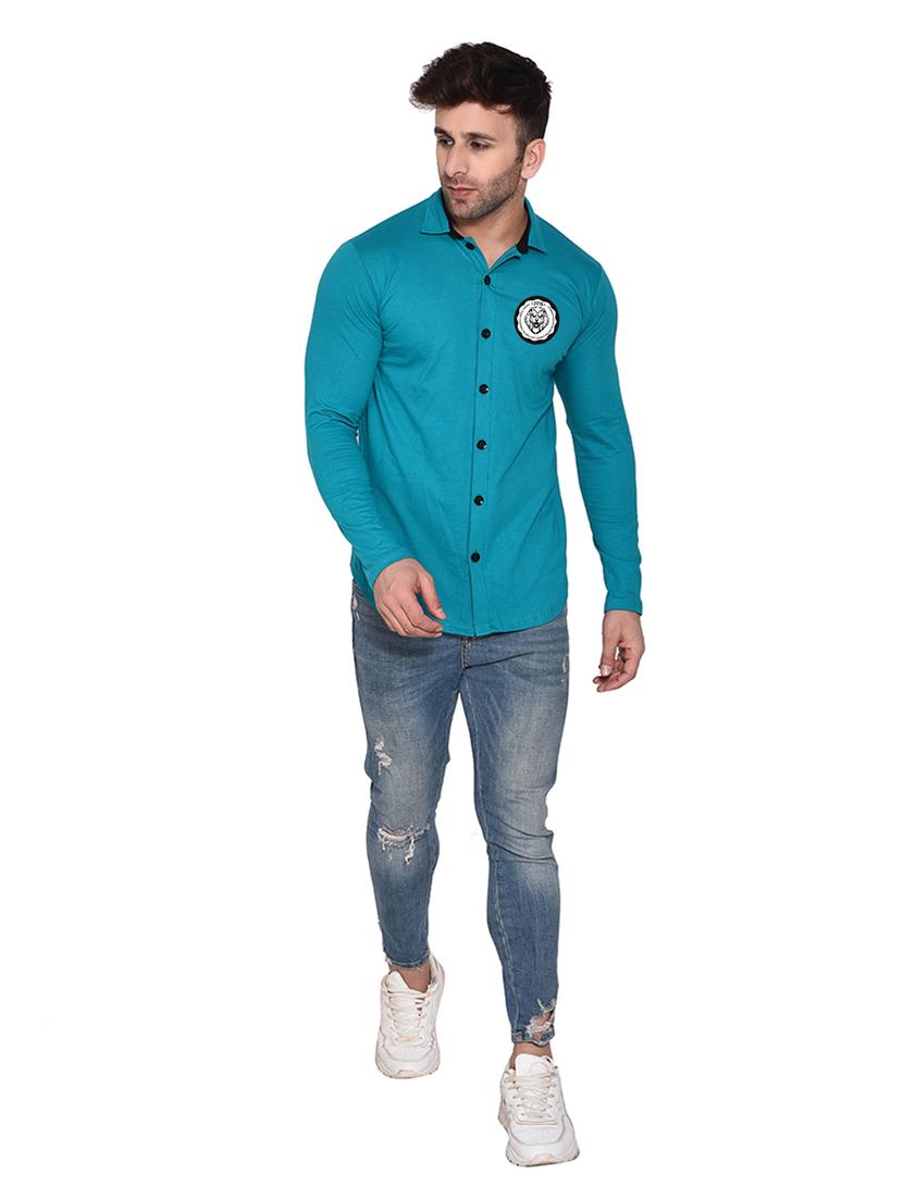 turquoise cotton blend casual shirt - 20332011 - Standard Image - 3