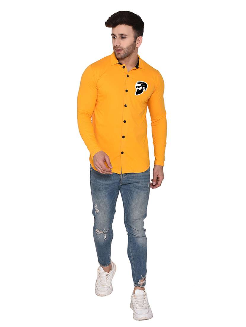 yellow cotton blend casual shirt - 20332017 -  Standard Image - 3