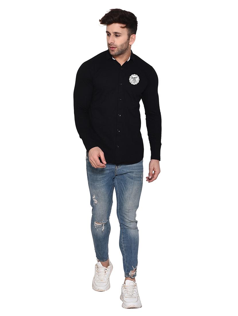 black cotton blend casual shirt - 20332024 - Standard Image - 3