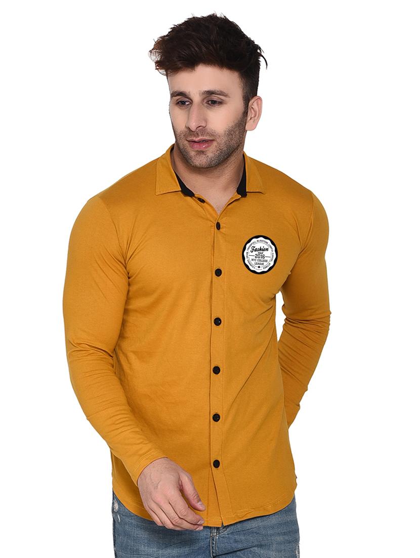 mustard cotton blend casual shirt - 20332028 - Zoom Image - 0