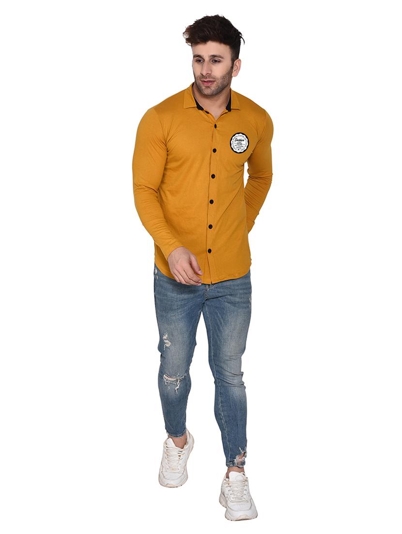 mustard cotton blend casual shirt - 20332028 - Standard Image - 3