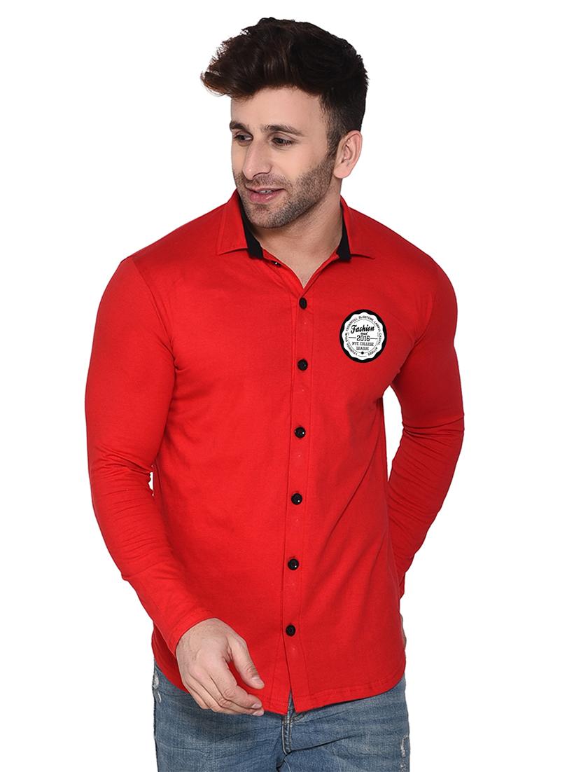 red cotton blend casual shirt - 20332029 - Zoom Image - 0