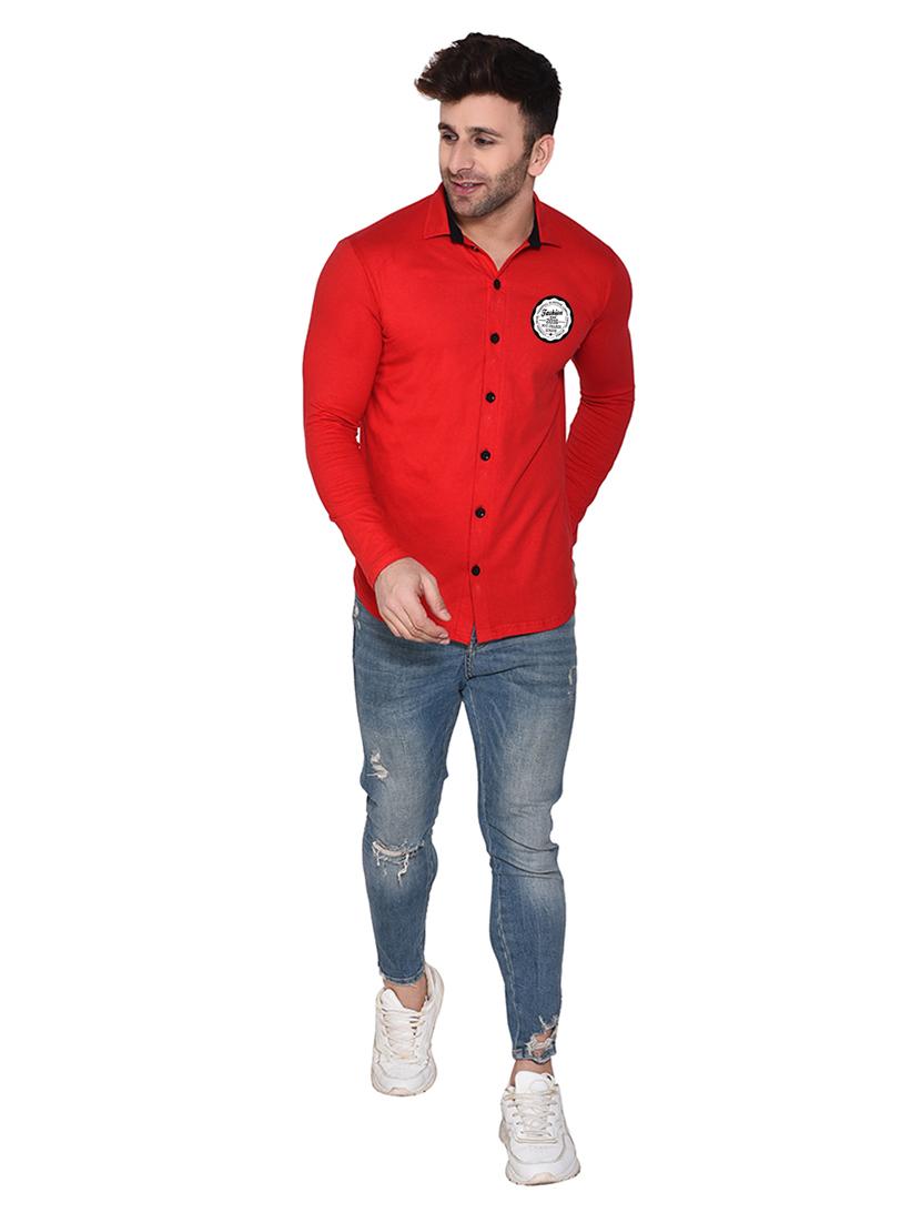 red cotton blend casual shirt - 20332029 - Standard Image - 3