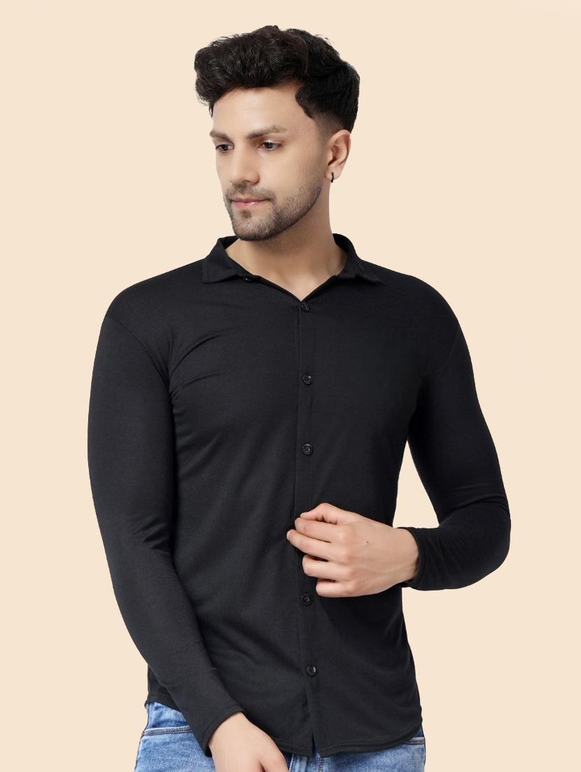 black cotton blend casual shirt - 20332034 -  Zoom Image - 0