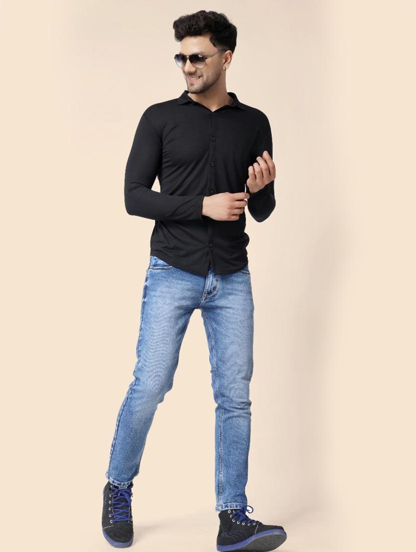 black cotton blend casual shirt - 20332034 - Standard Image - 3