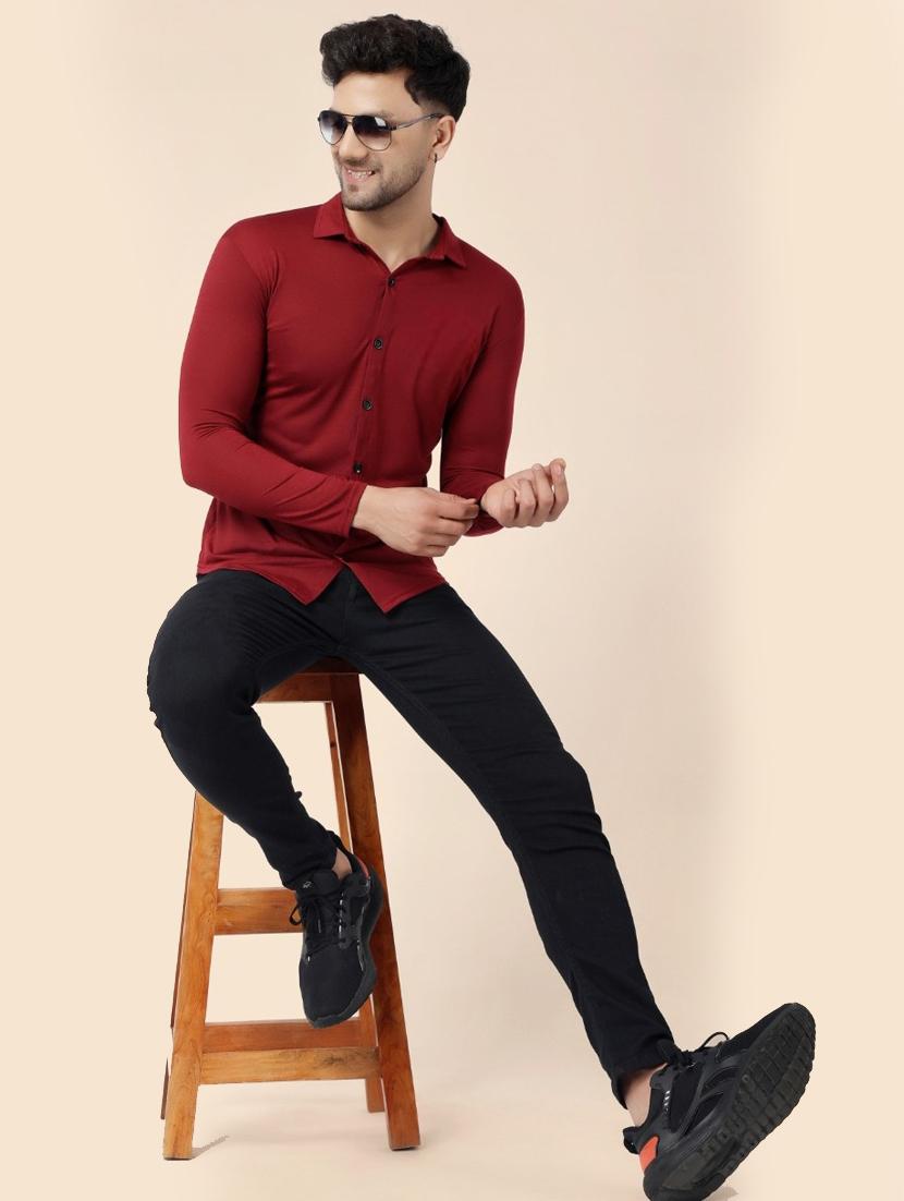 maroon cotton blend casual shirt - 20332035 - Standard Image - 3