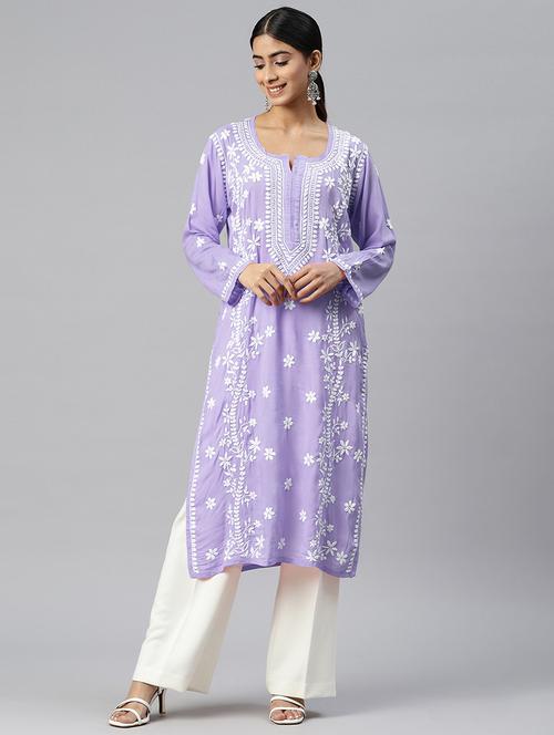 lavender colored straight kurta - 20333200 - Standard Image - 0