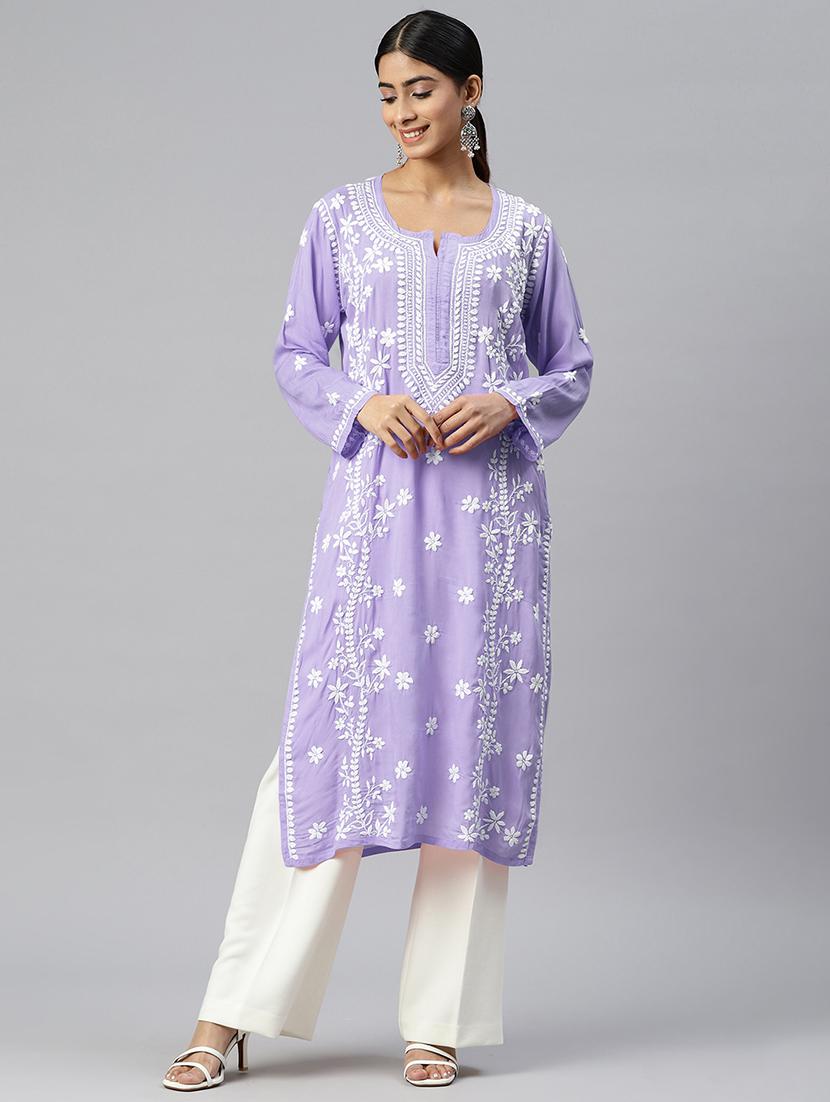 lavender colored straight kurta - 20333200 - Zoom Image - 0