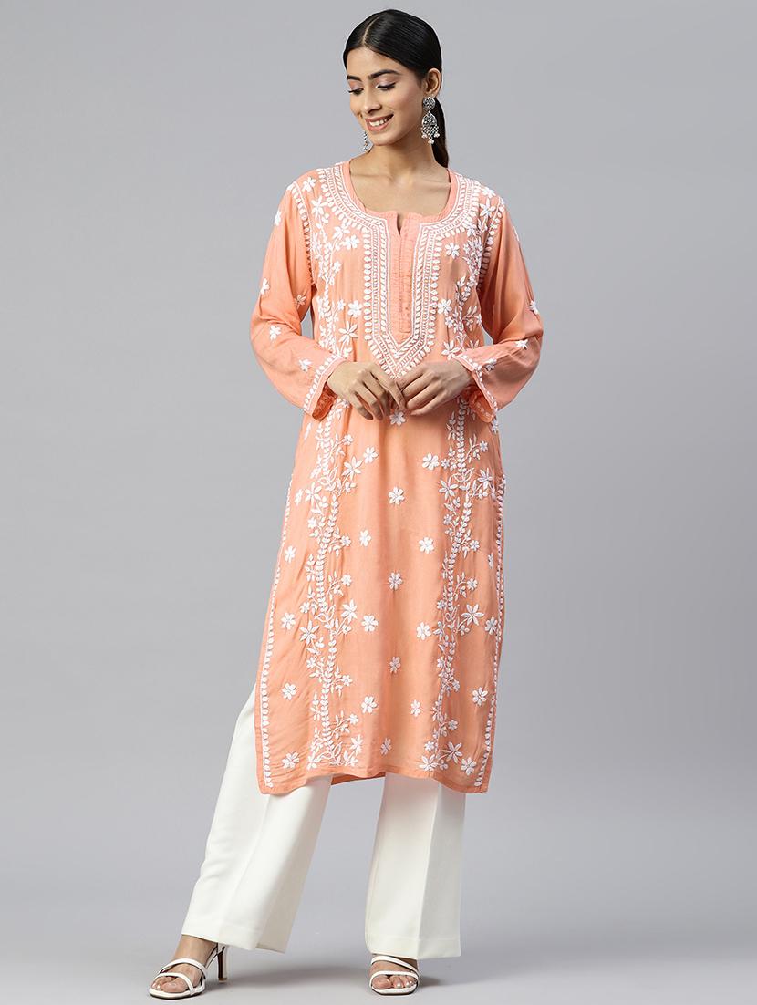 orange colored straight kurta - 20333201 - Zoom Image - 0