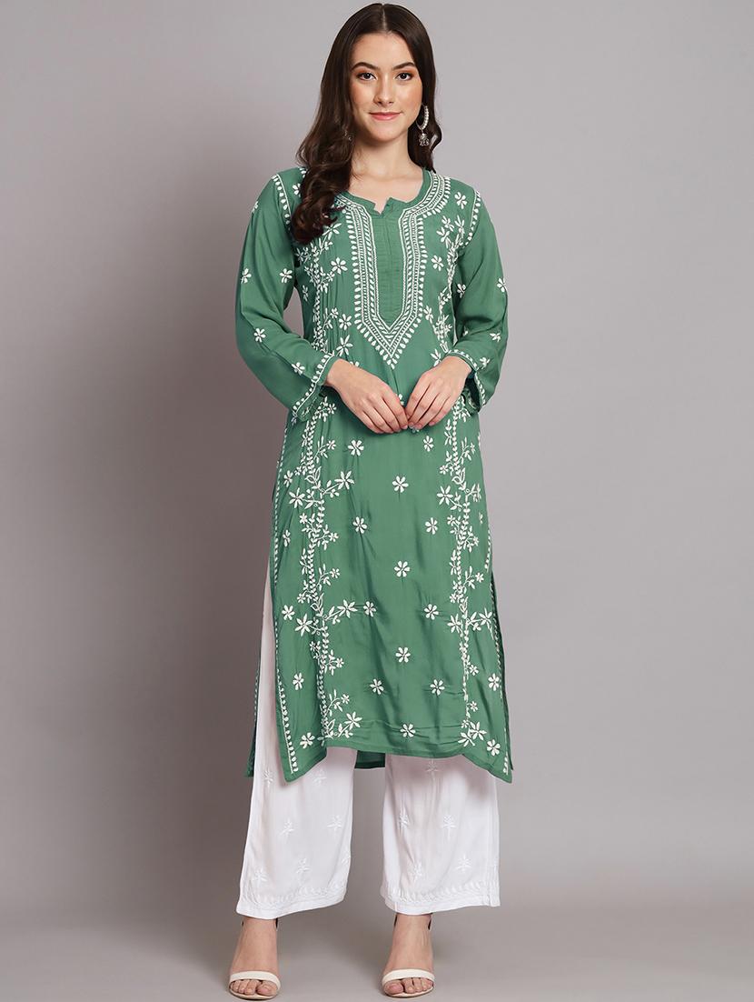 green colored straight kurta - 20333203 -  Zoom Image - 0