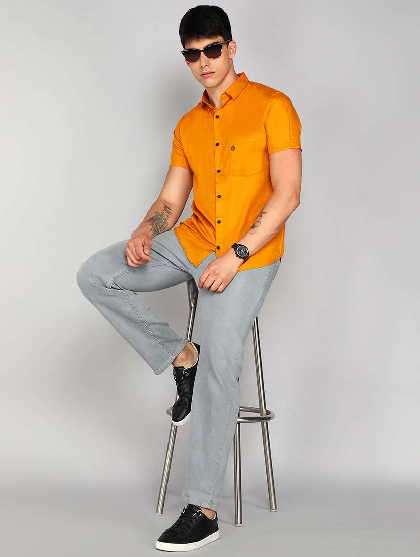 orange rayon regular casual shirt - 20333446 -  Standard Image - 3