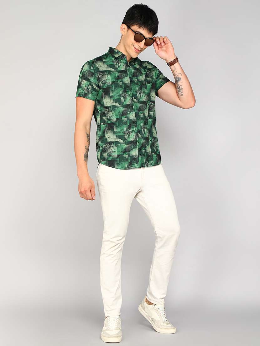 men green printed shirt collar casual shirt - 20333455 -  Standard Image - 3