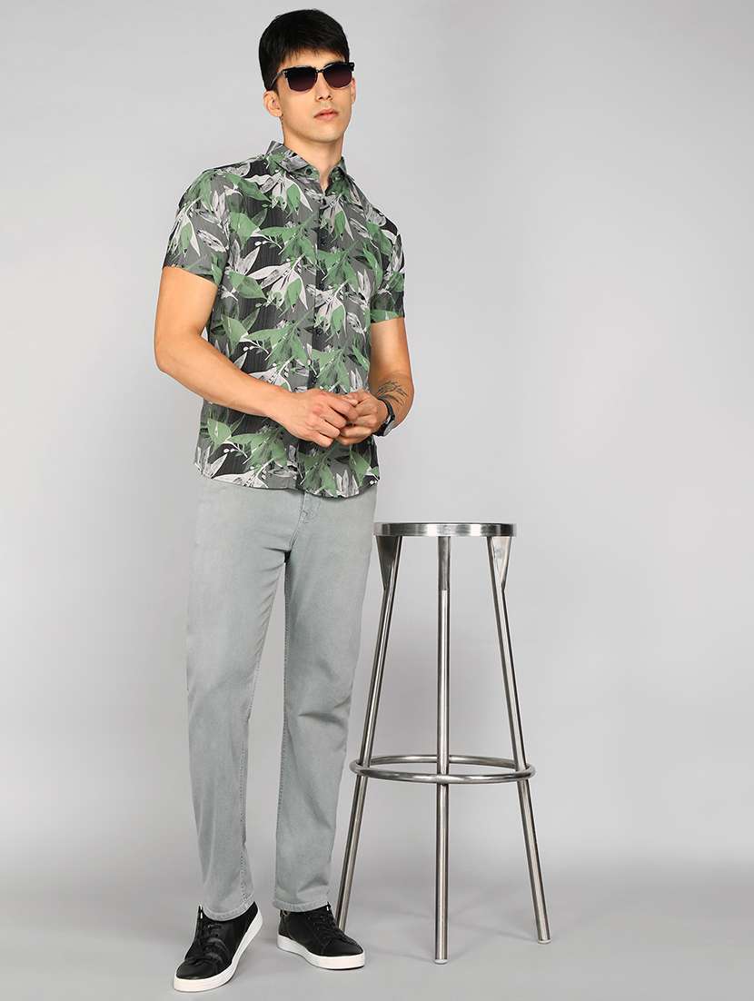men green leafy print rayon regular casual shirt - 20333458 -  Standard Image - 3