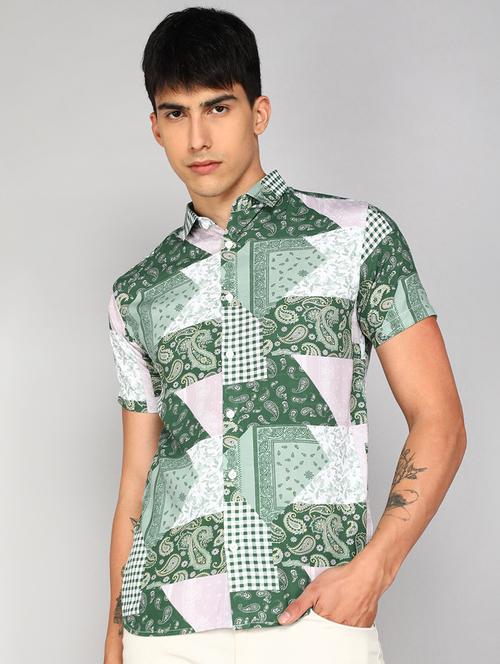 men multi colored paisley print viscose regular shirt - 20333460 - Standard Image - 0