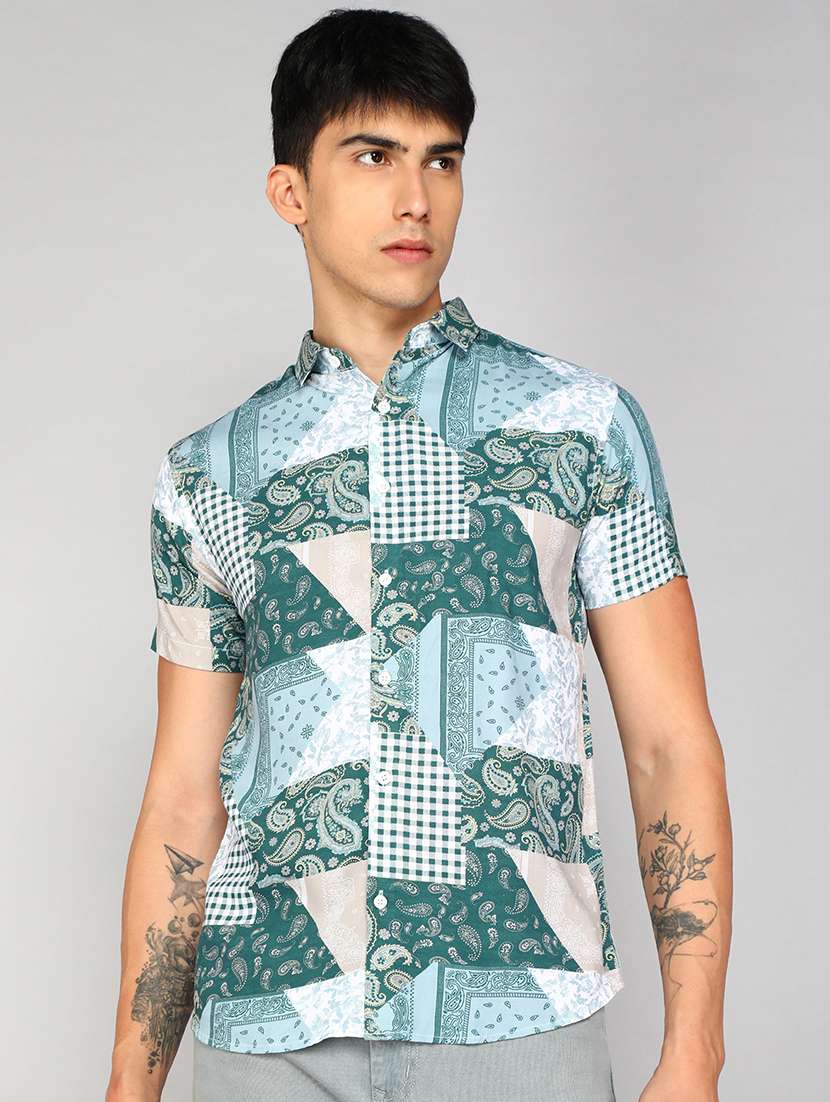 men multi colored paisley print viscose regular shirt