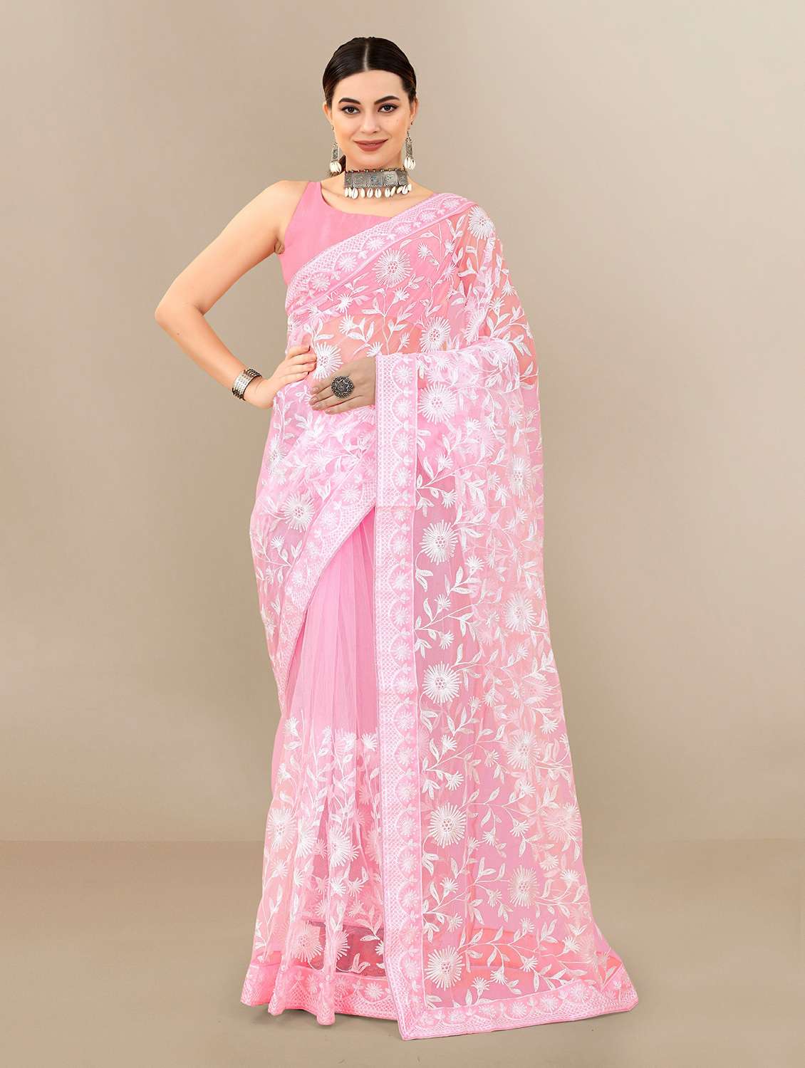 women's embroidered saree with blouse