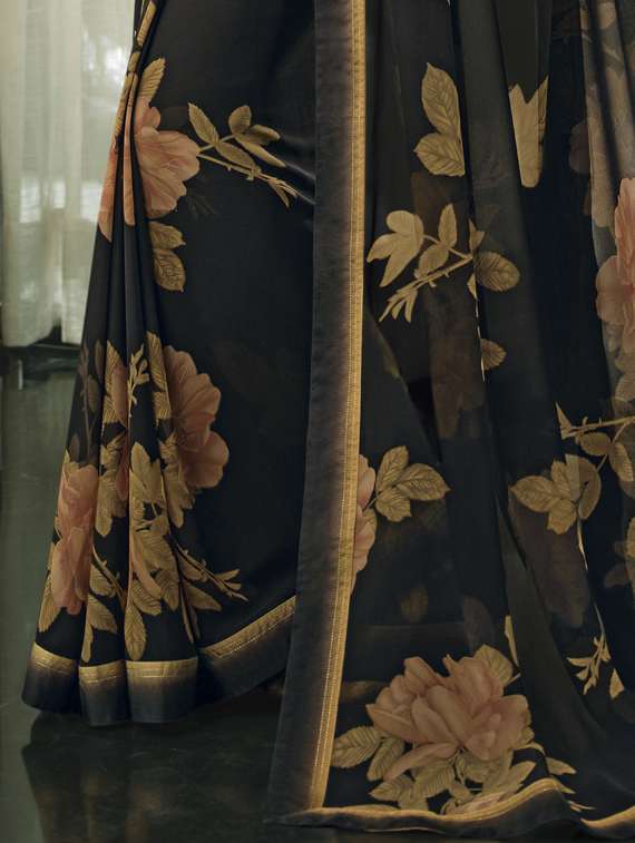 women's floral black colored saree with blouse - 20334484 -  Standard Image - 3