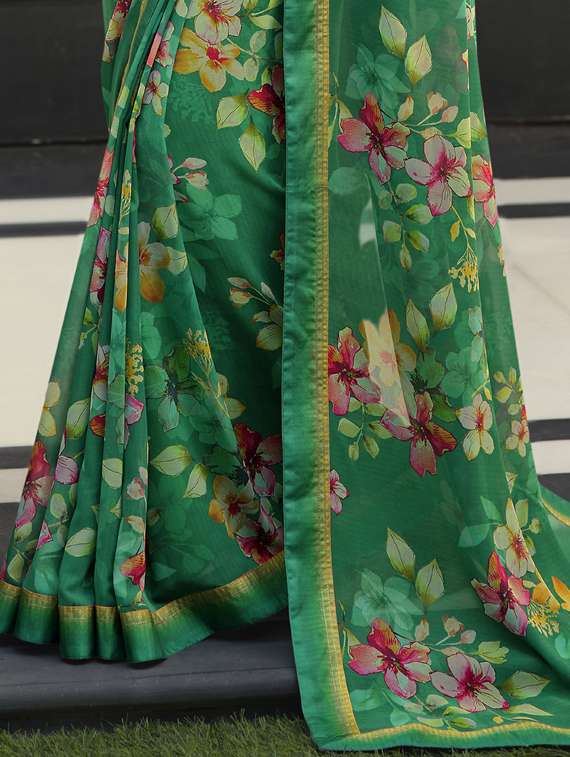 women's floral dark green colored saree with blouse - 20334487 -  Standard Image - 3