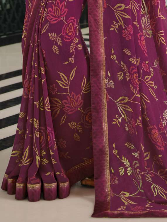 women's floral magenta colored saree with blouse - 20334491 -  Standard Image - 3