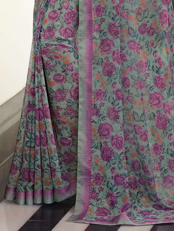 women's floral grey colored saree with blouse - 20334492 -  Standard Image - 3