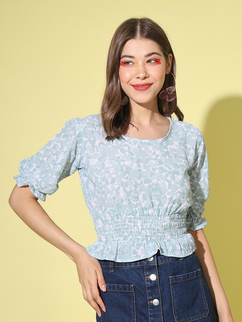 women blue georgette blouson top - 20334515 - Zoom Image - 0