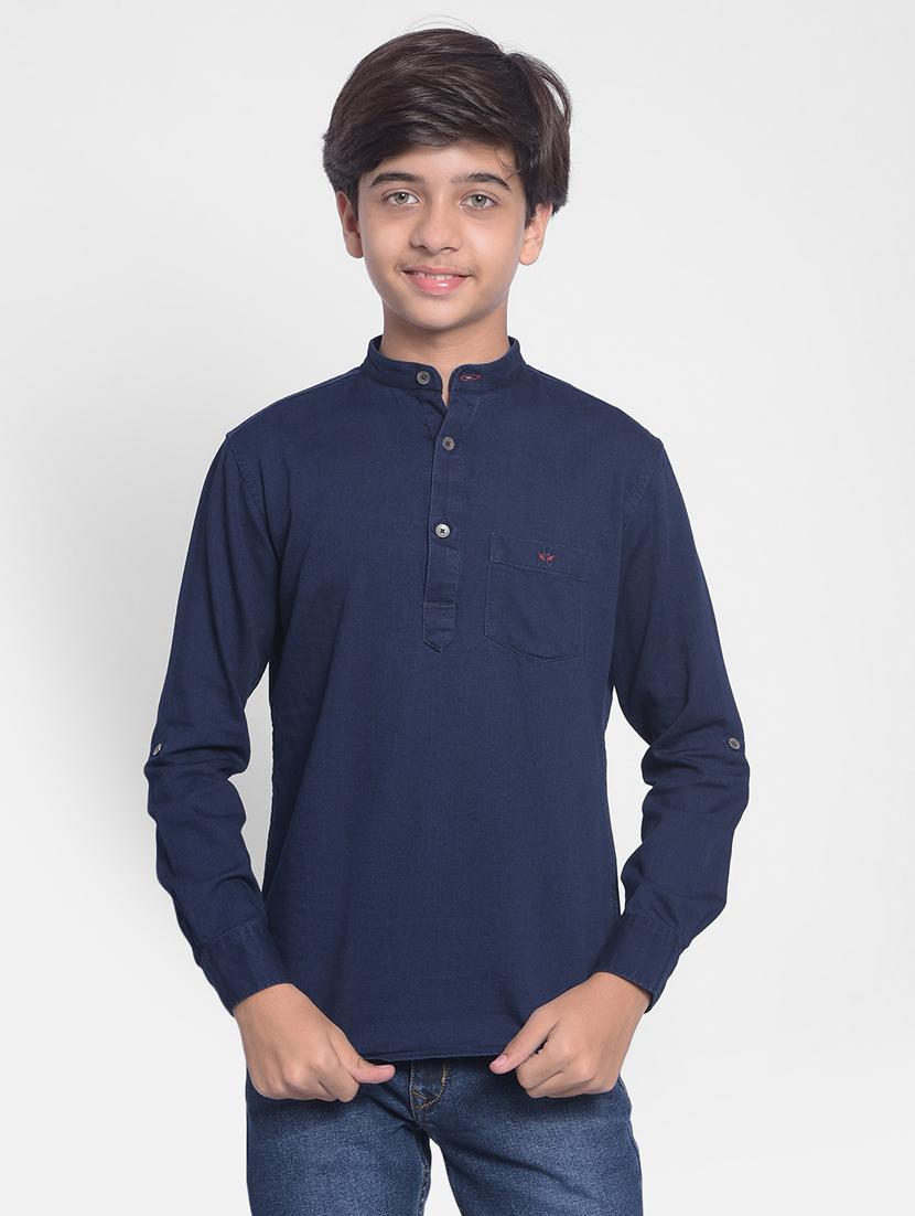 boys mandarin neck solid short kurta 