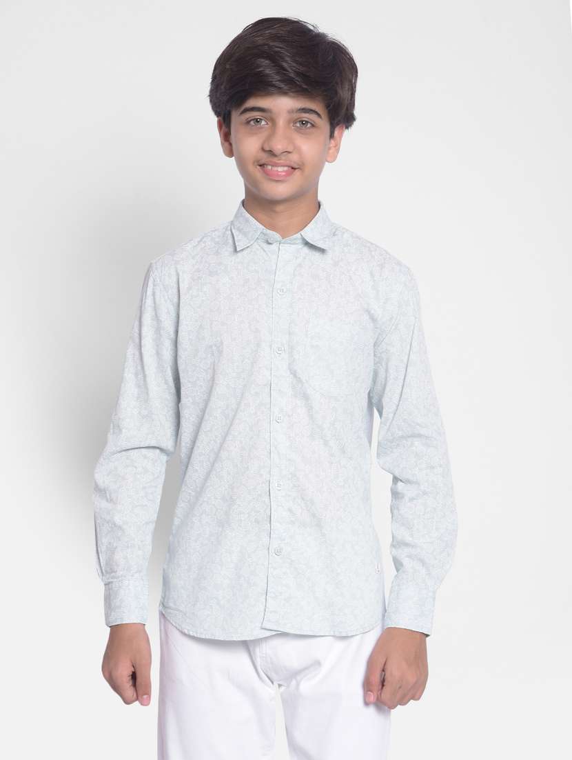 boys grey printed 100% cotton shirt