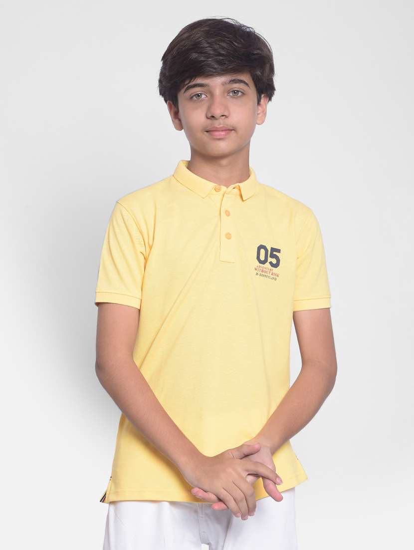 boys yellow solid cotton blend t-shirt