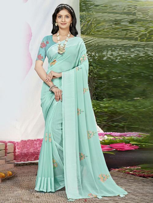 ai aqua colored printed saree with blouse - 20334935 - Standard Image - 0