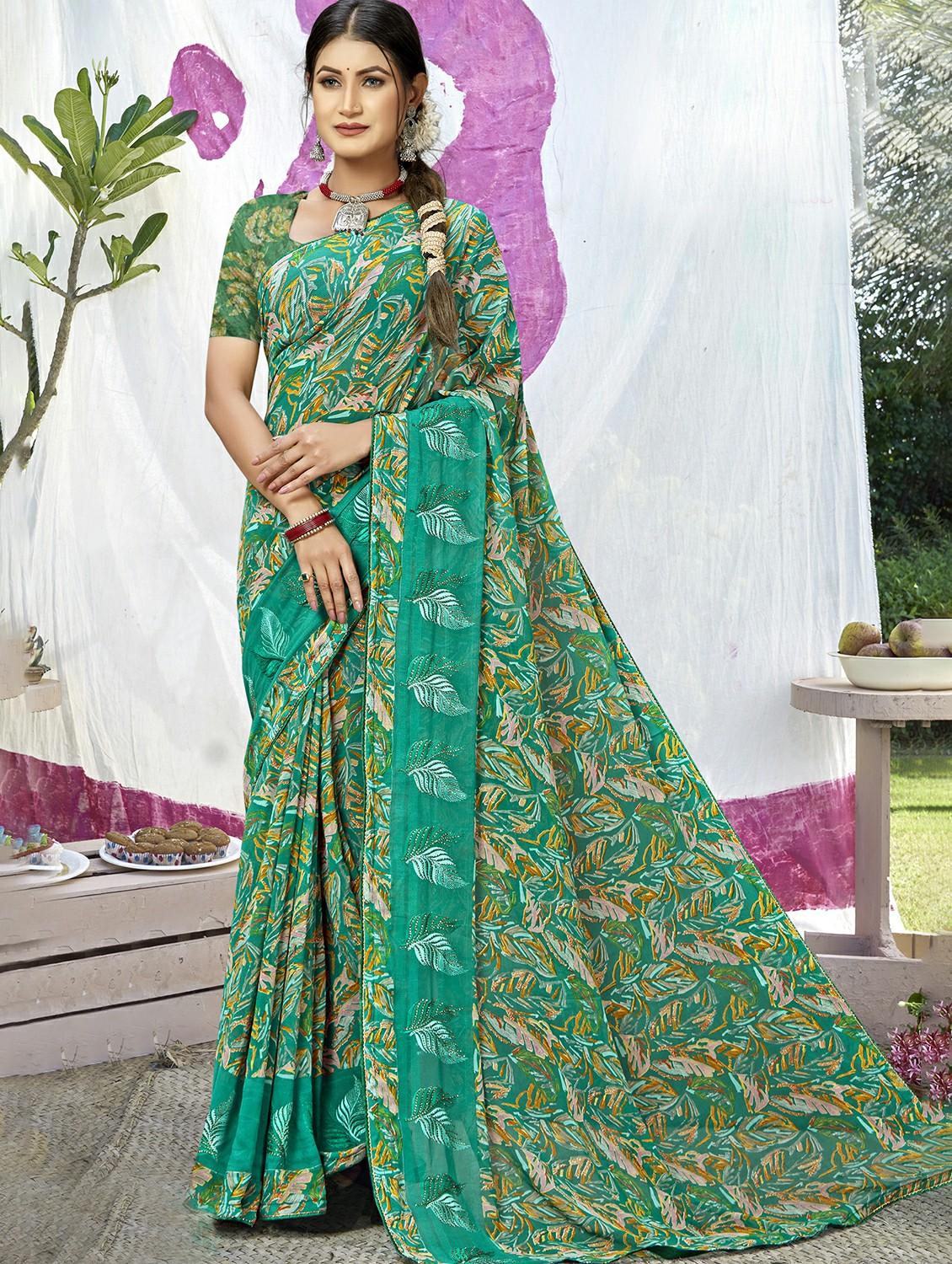 green colored printed  saree with blouse - 20335345 -  Zoom Image - 0