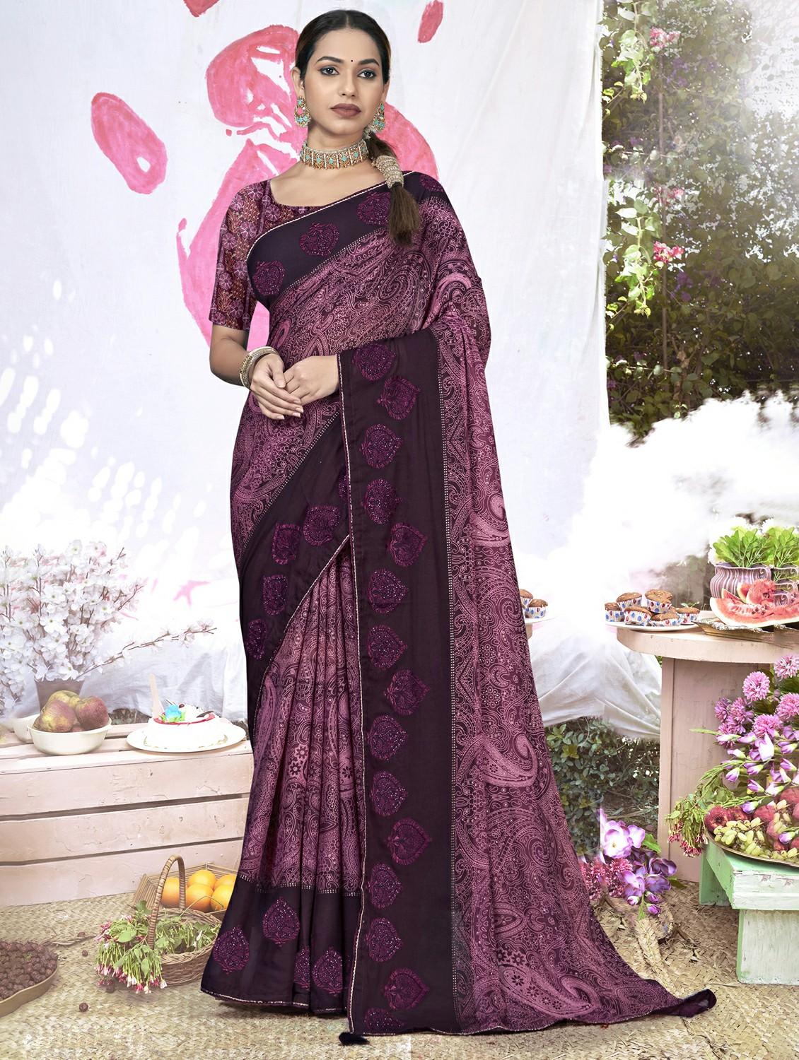 purple colored printed saree - 20335358 - Zoom Image - 0