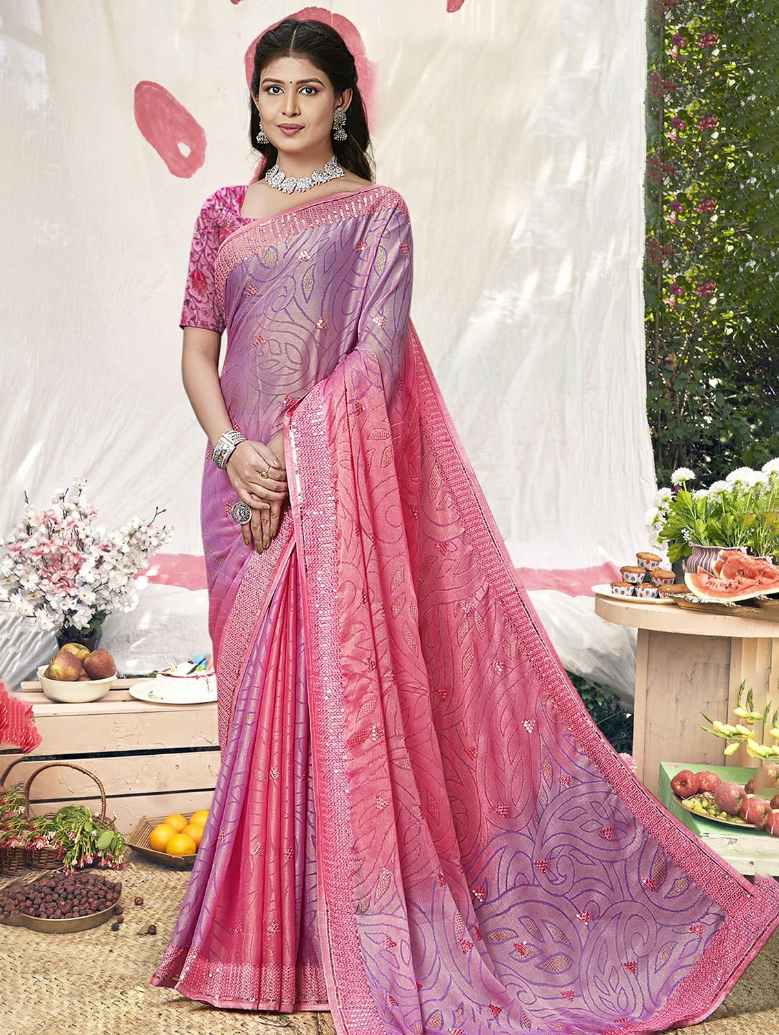 pink colored emblished saree with blouse - 20335375 - Zoom Image - 0