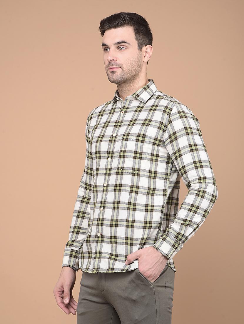 men white checks cotton short kurta - 20335426 - Zoom Image - 0