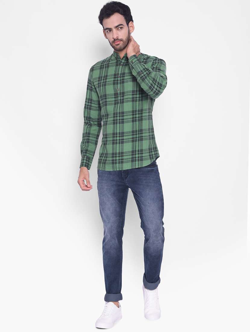 men green checks cotton short kurta - 20335428 -  Standard Image - 3