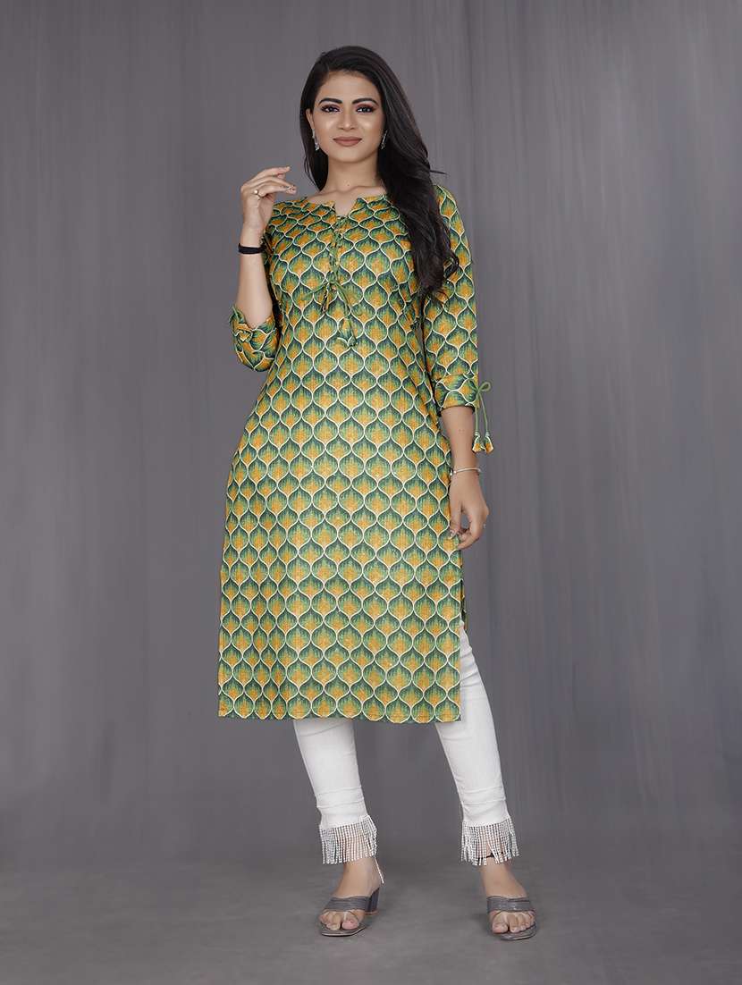 green printed straight kurta