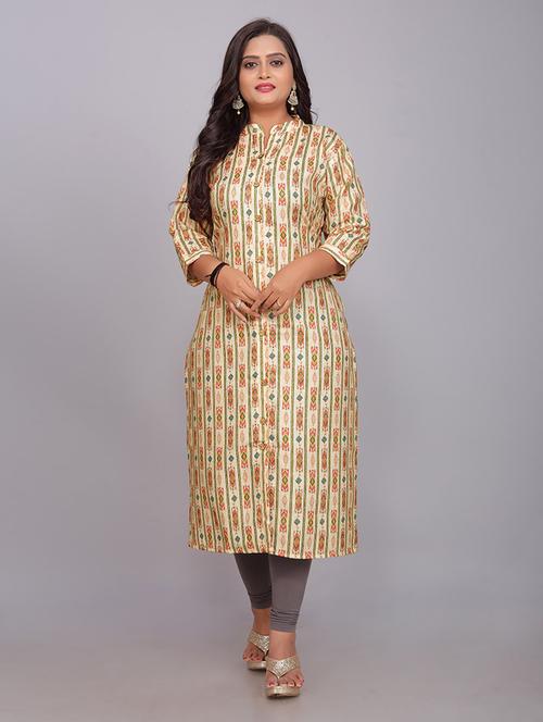 beige colored straight kurta - 20335730 - Standard Image - 0