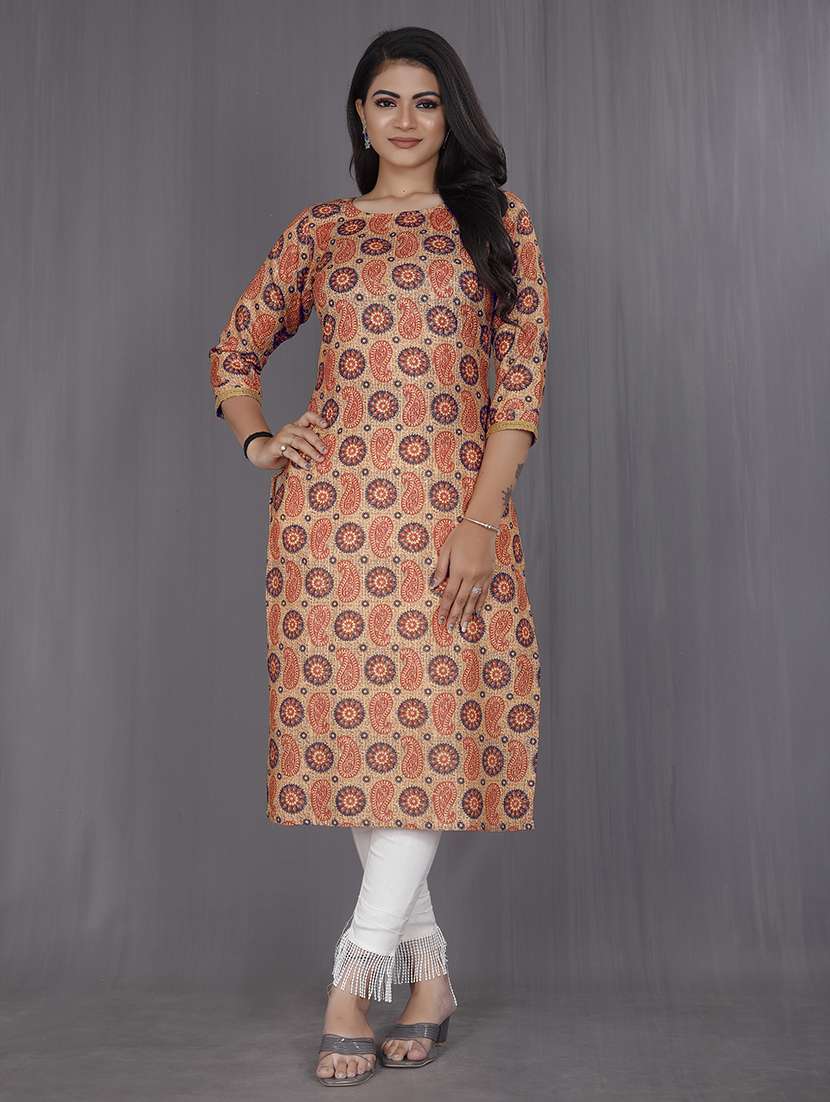 beige colored straight kurta