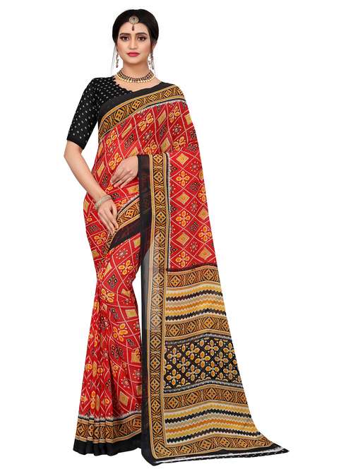 women's printed red colored saree with blouse - 20335883 - Standard Image - 0