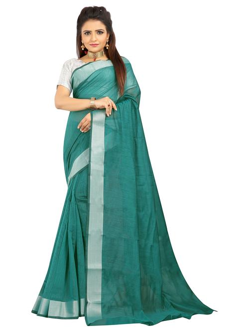 women's bordered teal colored saree with blouse - 20335972 - Standard Image - 0
