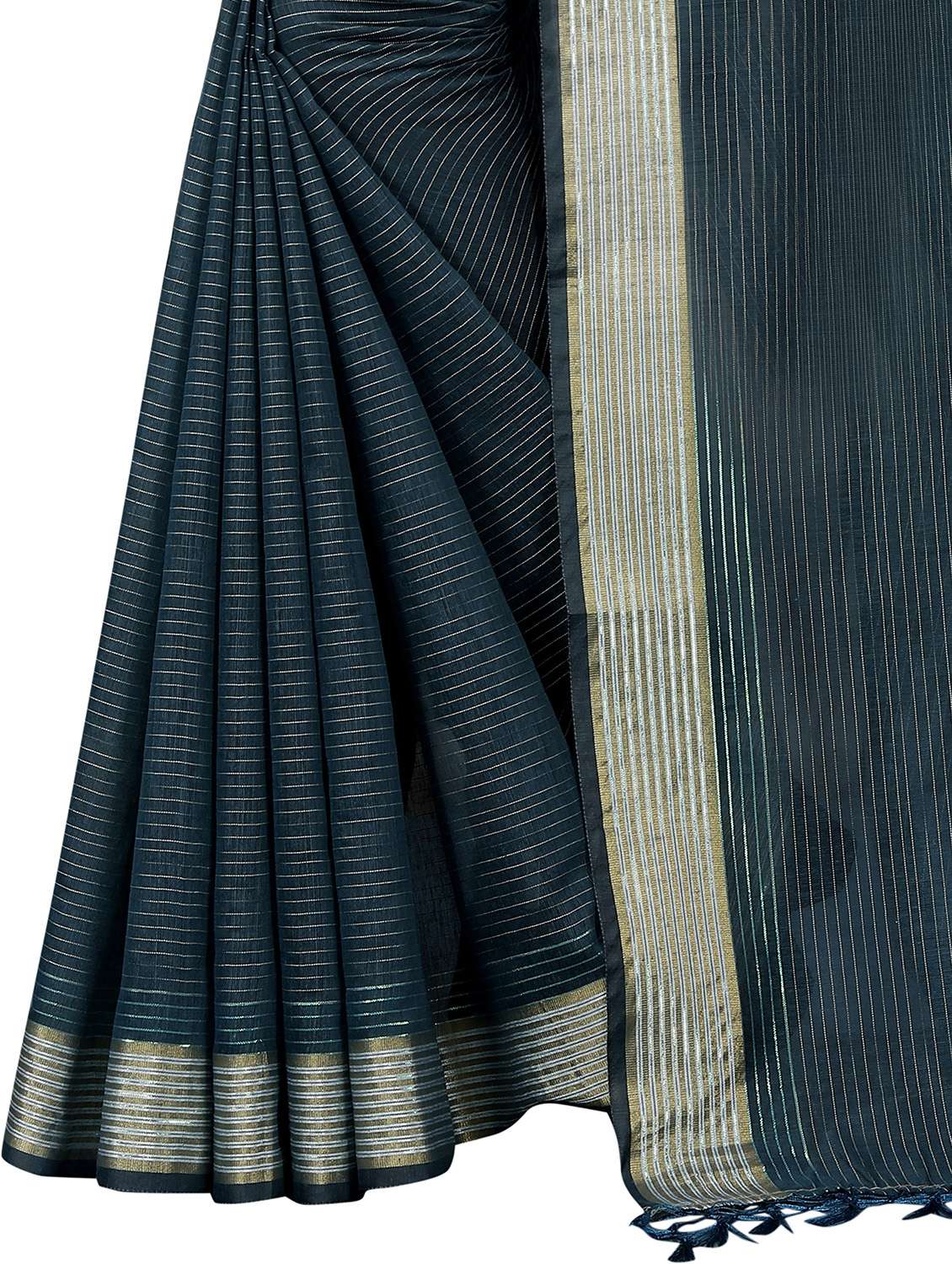 women's stripes teal colored saree with blouse - 20336080 -  Standard Image - 3