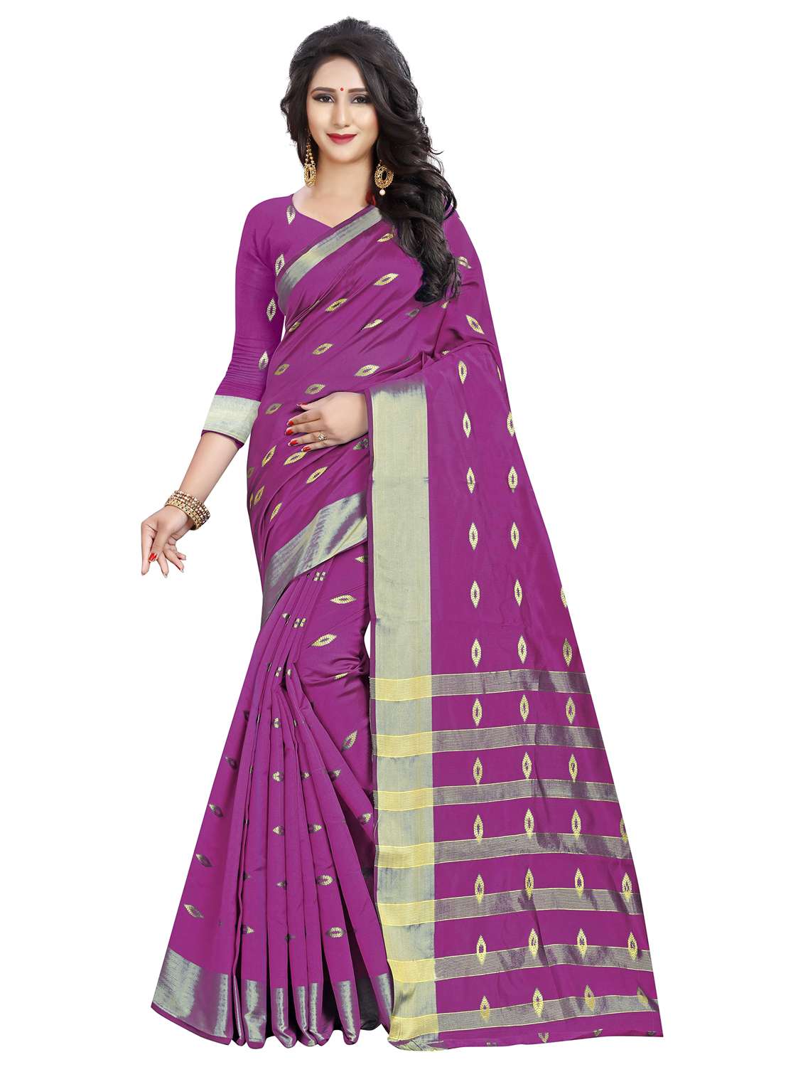 women's self design purple colored saree with blouse