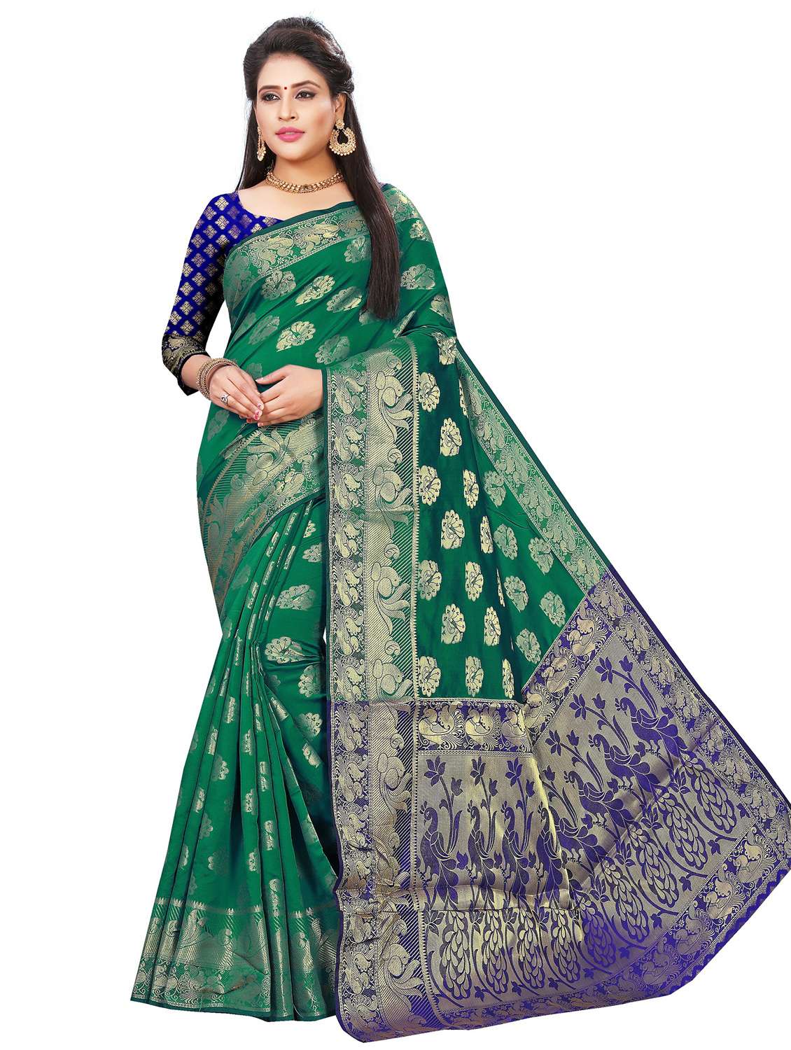 women's self design green colored saree with blouse