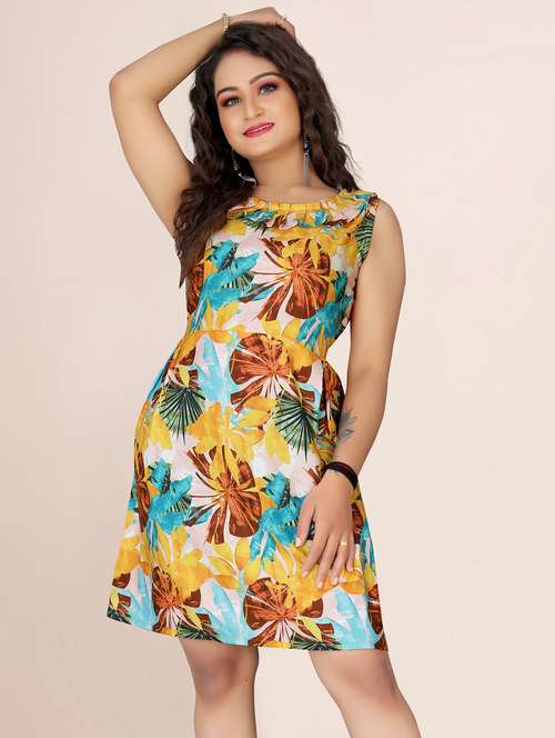 multi colored printed sleeveless a-line dress - 20336296 -  Standard Image - 0