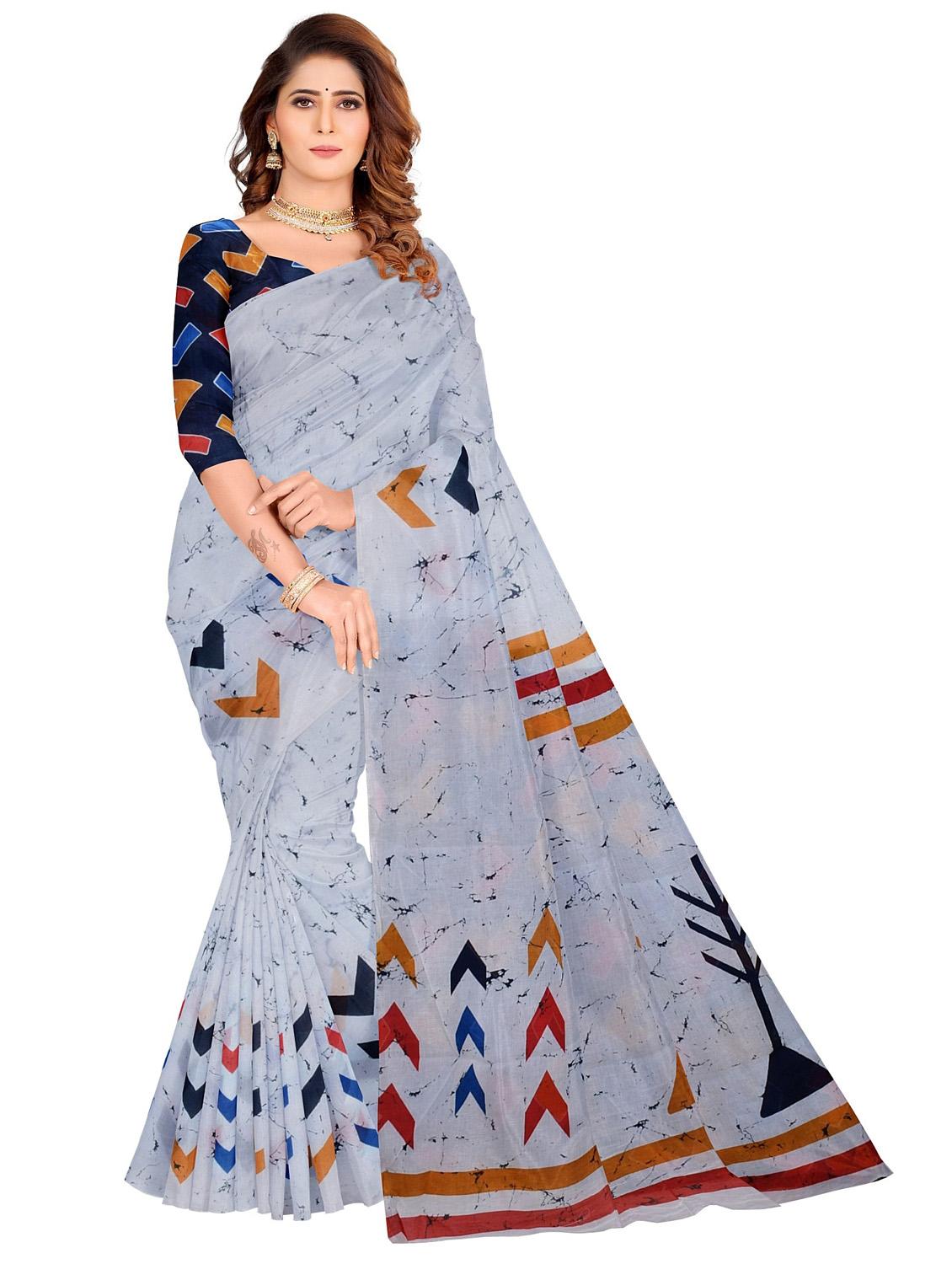 women's printed grey colored saree with blouse - 20336599 - Zoom Image - 0