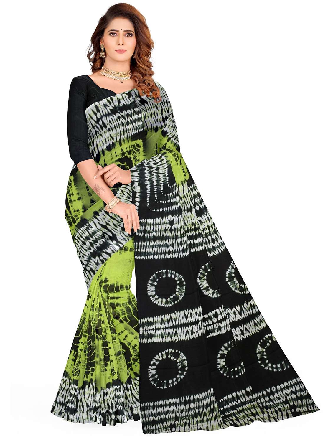 women's shibori green colored saree with blouse
