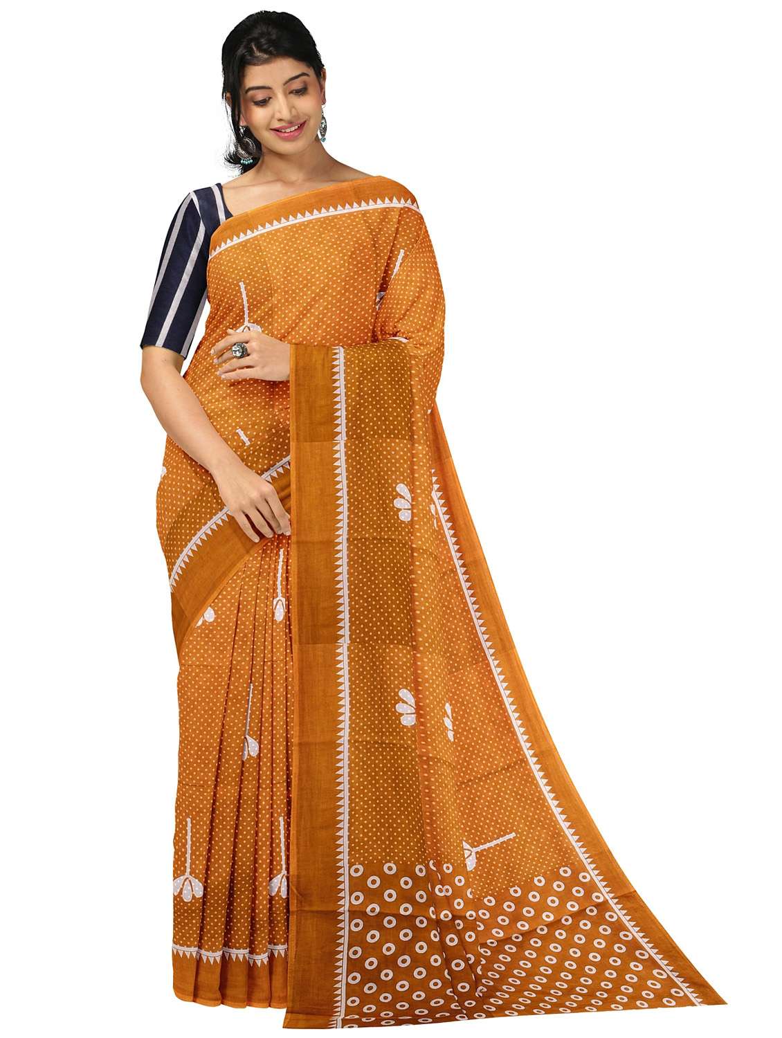 women's printed orange colored saree with blouse - 20336757 -  Zoom Image - 0