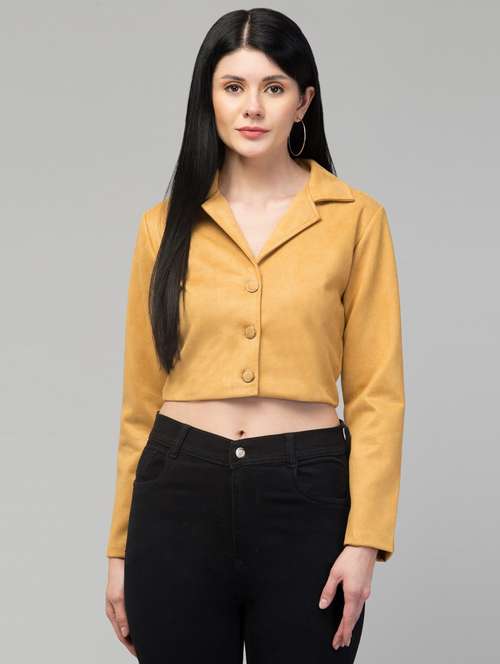 women solid faux leather summer jacket