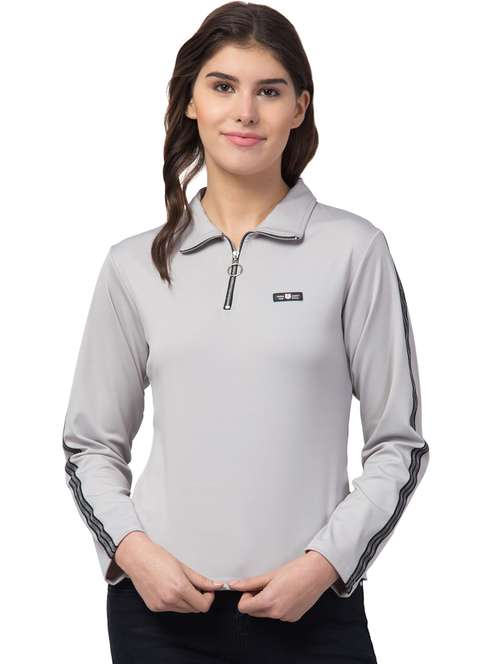 women grey cotton blend regular top - 20340963 - Standard Image - 0